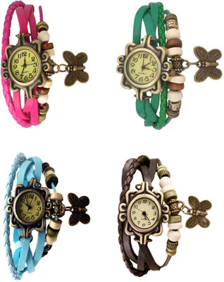 

Kissu Vintage Rakhi Combo of 4 Pink, Sky Blue, Green And Brown Watch - For Women