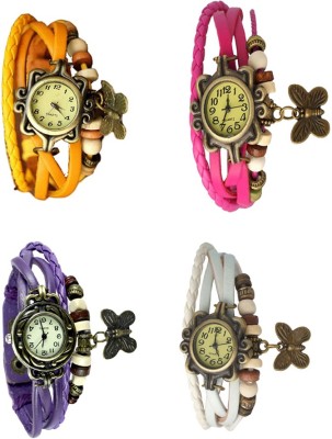 NS18 Vintage Butterfly Rakhi Combo of 4 Yellow, Purple, Pink And White Analog Watch  - For Women   Watches  (NS18)