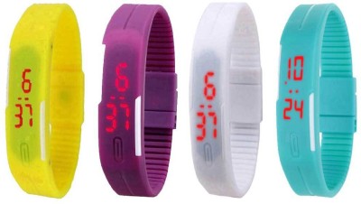 NS18 Silicone Led Magnet Band Watch Combo of 4 Yellow, Purple, White And Sky Blue Digital Watch  - For Couple   Watches  (NS18)