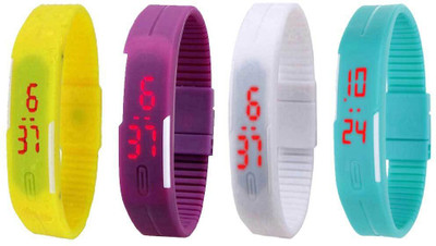 Kissu Led Magnet Band Combo of 4 Yellow, Purple, White And Sky Blue Watch - For Men & Women