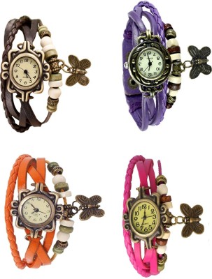 NS18 Vintage Butterfly Rakhi Combo of 4 Brown, Orange, Purple And Pink Analog Watch  - For Women   Watches  (NS18)