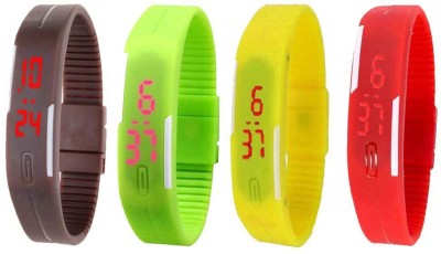 NS18 Silicone Led Magnet Band Watch Combo of 4 Brown, Green, Yellow And Red Digital Watch  - For Couple   Watches  (NS18)