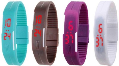 NS18 Silicone Led Magnet Band Combo of 4 Sky Blue, Brown, Purple And White Digital Watch  - For Boys & Girls   Watches  (NS18)