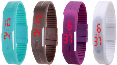 

NS18 Silicone Led Magnet Band Combo of 4 Sky Blue, Brown, Purple And White Watch - For Boys & Girls