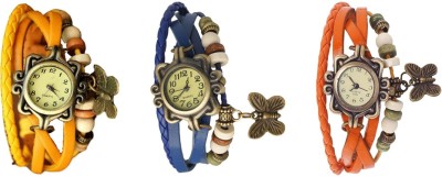 NS18 Vintage Butterfly Rakhi Watch Combo of 3 Yellow, Blue And Orange Analog Watch  - For Women   Watches  (NS18)