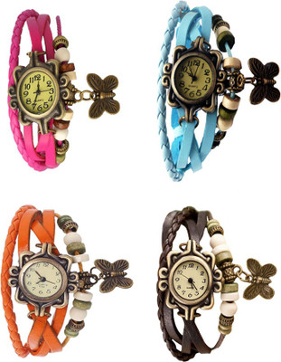 

NS18 Vintage Butterfly Rakhi Combo of 4 Pink, Orange, Sky Blue And Brown Watch - For Women