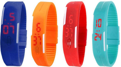 

NS18 Silicone Led Magnet Band Watch Combo of 4 Blue, Orange, Red And Sky Blue Watch - For Couple