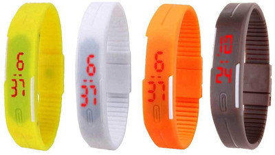 

NS18 Silicone Led Magnet Band Combo of 4 Yellow, White, Orange And Brown Watch - For Boys & Girls