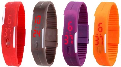 NS18 Silicone Led Magnet Band Combo of 4 Red, Brown, Purple And Orange Digital Watch  - For Boys & Girls   Watches  (NS18)