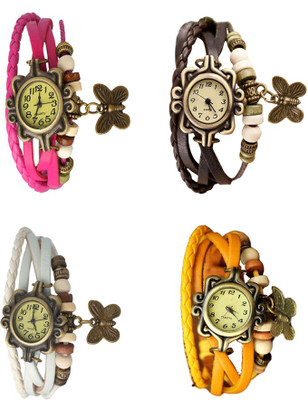 

Kissu Vintage Rakhi Combo of 4 Pink, White, Brown And Yellow Watch - For Women