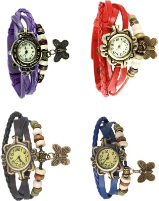 NS18 Vintage Butterfly Rakhi Combo of 4 Purple, Black, Red And Blue Analog Watch  - For Women   Watches  (NS18)