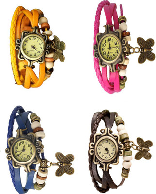 

NS18 Vintage Butterfly Rakhi Combo of 4 Yellow, Blue, Pink And Brown Watch - For Women