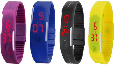 

NS18 Silicone Led Magnet Band Combo of 4 Purple, Blue, Black And Yellow Watch - For Boys & Girls