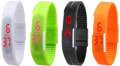 NS18 Silicone Led Magnet Band Combo of 4 White, Green, Black And Orange Digital Watch  - For Boys & Girls   Watches  (NS18)