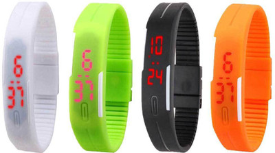 

Kissu Led Magnet Band Combo of 4 White, Green, Black And Orange Watch - For Men & Women