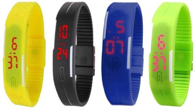 NS18 Silicone Led Magnet Band Combo of 4 Yellow, Black, Blue And Green Digital Watch  - For Boys & Girls   Watches  (NS18)
