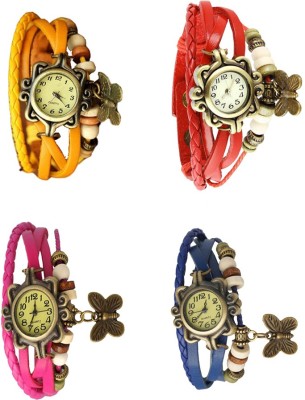 NS18 Vintage Butterfly Rakhi Combo of 4 Yellow, Pink, Red And Blue Analog Watch  - For Women   Watches  (NS18)