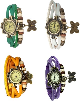 NS18 Vintage Butterfly Rakhi Combo of 4 Green, Yellow, White And Purple Analog Watch  - For Women   Watches  (NS18)