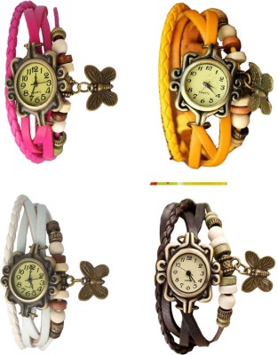 NS18 Vintage Butterfly Rakhi Combo of 4 Pink, White, Yellow And Brown Analog Watch  - For Women   Watches  (NS18)