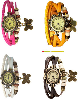 NS18 Vintage Butterfly Rakhi Combo of 4 Pink, White, Yellow And Brown Analog Watch  - For Women   Watches  (NS18)