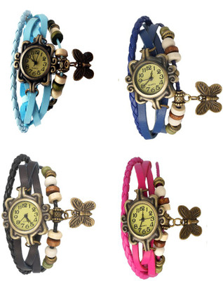 

Kissu Vintage Rakhi Combo of 4 Sky Blue, Black, Blue And Pink Watch - For Women