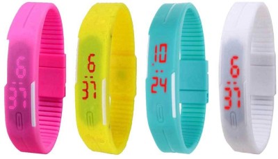NS18 Silicone Led Magnet Band Combo of 4 Pink, Yellow, Sky Blue And White Digital Watch  - For Boys & Girls   Watches  (NS18)