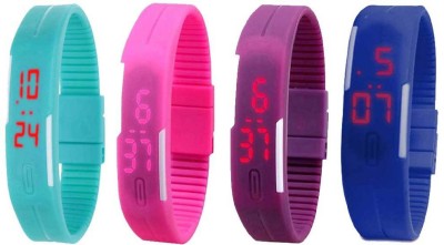 NS18 Silicone Led Magnet Band Combo of 4 Sky Blue, Pink, Purple And Blue Digital Watch  - For Boys & Girls   Watches  (NS18)