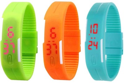 NS18 Silicone Led Magnet Band Combo of 3 Green, Orange And Sky Blue Digital Watch  - For Boys & Girls   Watches  (NS18)