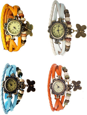 

Kissu Vintage Rakhi Combo of 4 Yellow, Sky Blue, White And Orange Watch - For Women