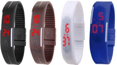 NS18 Silicone Led Magnet Band Combo of 4 Black, Brown, White And Blue Digital Watch  - For Boys & Girls   Watches  (NS18)