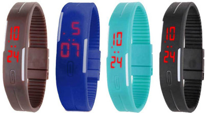 NS18 Silicone Led Magnet Band Combo of 4 Brown, Blue, Sky Blue And Black Digital Watch  - For Boys & Girls   Watches  (NS18)