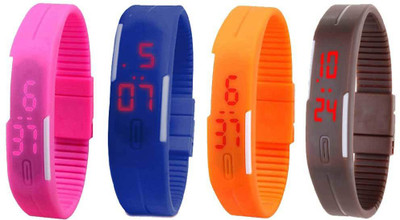 

NS18 Silicone Led Magnet Band Combo of 4 Pink, Blue, Orange And Brown Watch - For Boys & Girls