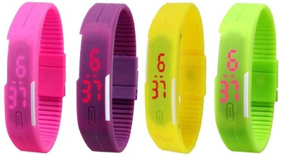 NS18 Silicone Led Magnet Band Combo of 4 Pink, Purple, Yellow And Green Digital Watch  - For Boys & Girls   Watches  (NS18)