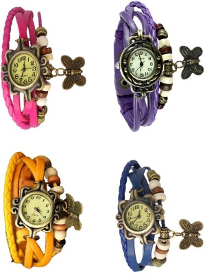 NS18 Vintage Butterfly Rakhi Combo of 4 Pink, Yellow, Purple And Blue Analog Watch  - For Women   Watches  (NS18)