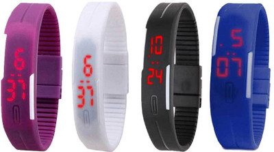 

NS18 Silicone Led Magnet Band Combo of 4 Purple, White, Black And Blue Watch - For Boys & Girls