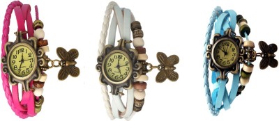 NS18 Vintage Butterfly Rakhi Watch Combo of 3 Pink, White And Sky Blue Analog Watch  - For Women   Watches  (NS18)