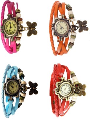 NS18 Vintage Butterfly Rakhi Combo of 4 Pink, Sky Blue, Orange And Red Analog Watch  - For Women   Watches  (NS18)