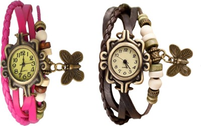 NS18 Vintage Butterfly Rakhi Watch Combo of 2 Pink And Brown Analog Watch  - For Women   Watches  (NS18)