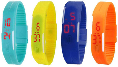 NS18 Silicone Led Magnet Band Combo of 4 Sky Blue, Yellow, Blue And Orange Digital Watch  - For Boys & Girls   Watches  (NS18)