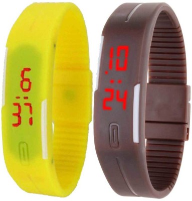 NS18 Silicone Led Magnet Band Set of 2 Yellow And Brown Digital Watch  - For Boys & Girls   Watches  (NS18)