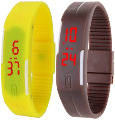 

Kissu Led Band Watch Combo of 2 Yellow And Brown Watch - For Couple