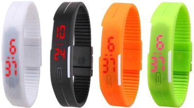 NS18 Silicone Led Magnet Band Combo of 4 White, Black, Orange And Green Digital Watch  - For Boys & Girls   Watches  (NS18)