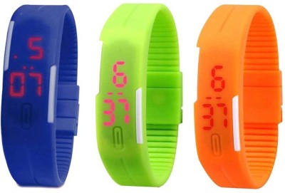 NS18 Silicone Led Magnet Band Combo of 3 Blue, Green And Orange Digital Watch  - For Boys & Girls   Watches  (NS18)