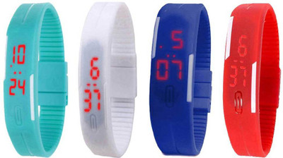 

NS18 Silicone Led Magnet Band Watch Combo of 4 Sky Blue, White, Blue And Red Watch - For Couple