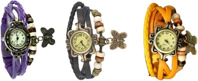 NS18 Vintage Butterfly Rakhi Combo of 3 Purple, Black And Yellow Analog Watch  - For Women   Watches  (NS18)