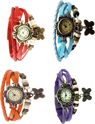 NS18 Vintage Butterfly Rakhi Combo of 4 Red, Orange, Sky Blue And Purple Analog Watch  - For Women   Watches  (NS18)