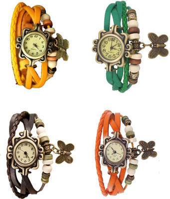 

NS18 Vintage Butterfly Rakhi Combo of 4 Yellow, Brown, Green And Orange Watch - For Women