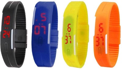 NS18 Silicone Led Magnet Band Combo of 4 Black, Blue, Yellow And Orange Digital Watch  - For Boys & Girls   Watches  (NS18)