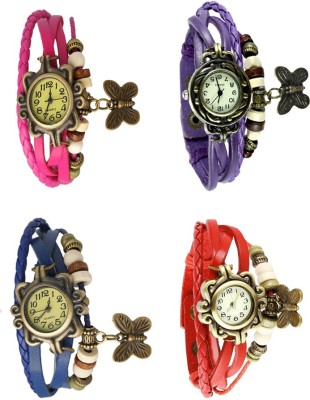 NS18 Vintage Butterfly Rakhi Combo of 4 Pink, Blue, Purple And Red Analog Watch  - For Women   Watches  (NS18)