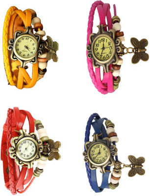 

Kissu Vintage Rakhi Combo of 4 Yellow, Red, Pink And Blue Watch - For Women